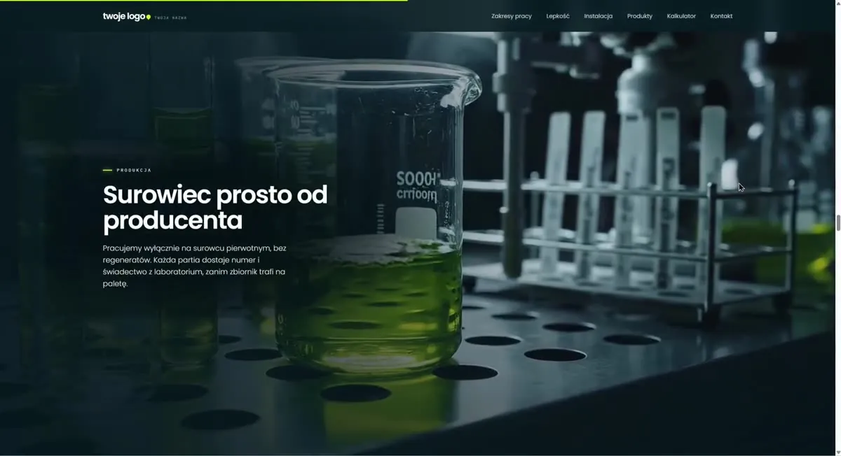 Producent płynów technicznych — fragment strony